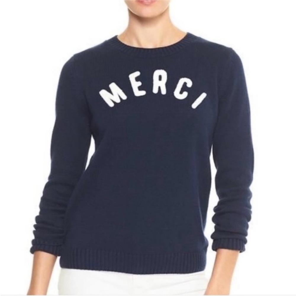 Navy Blue Merci Sweater Gap sz M medium crew neck cotton sweater